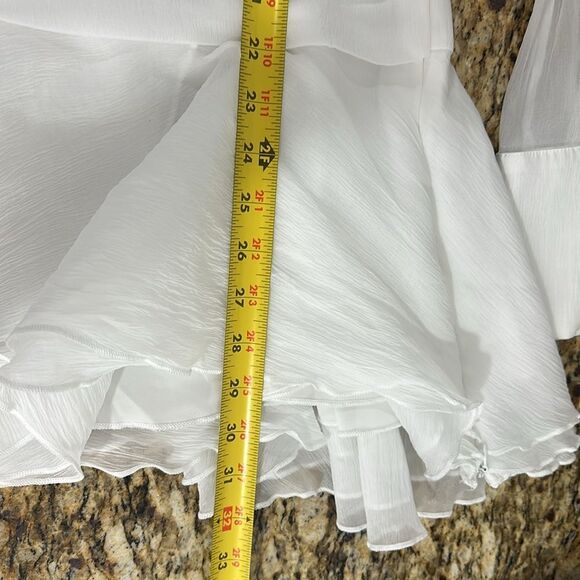 Anewsta White Long Sleeve Pleats Hip Band Mini Dress Size M - Picture 10 of 10